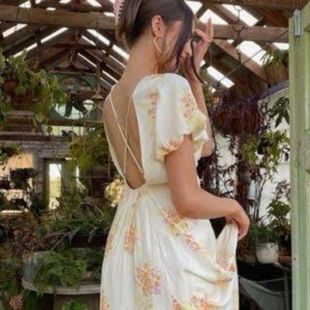🌸 Free People Laura Printed Midi Dress – Tea Combo Floral – Size Medium ✨